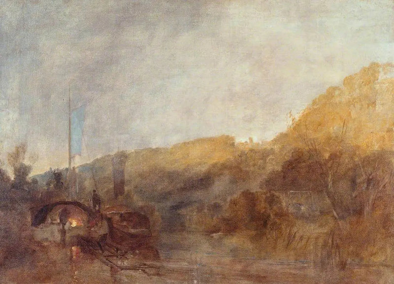 Barge op de rivier, Zonsondergang - J. M. W. Turner