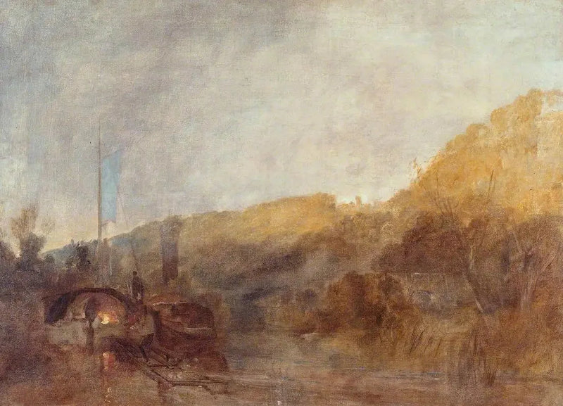 Barge op de rivier, Zonsondergang - J. M. W. Turner