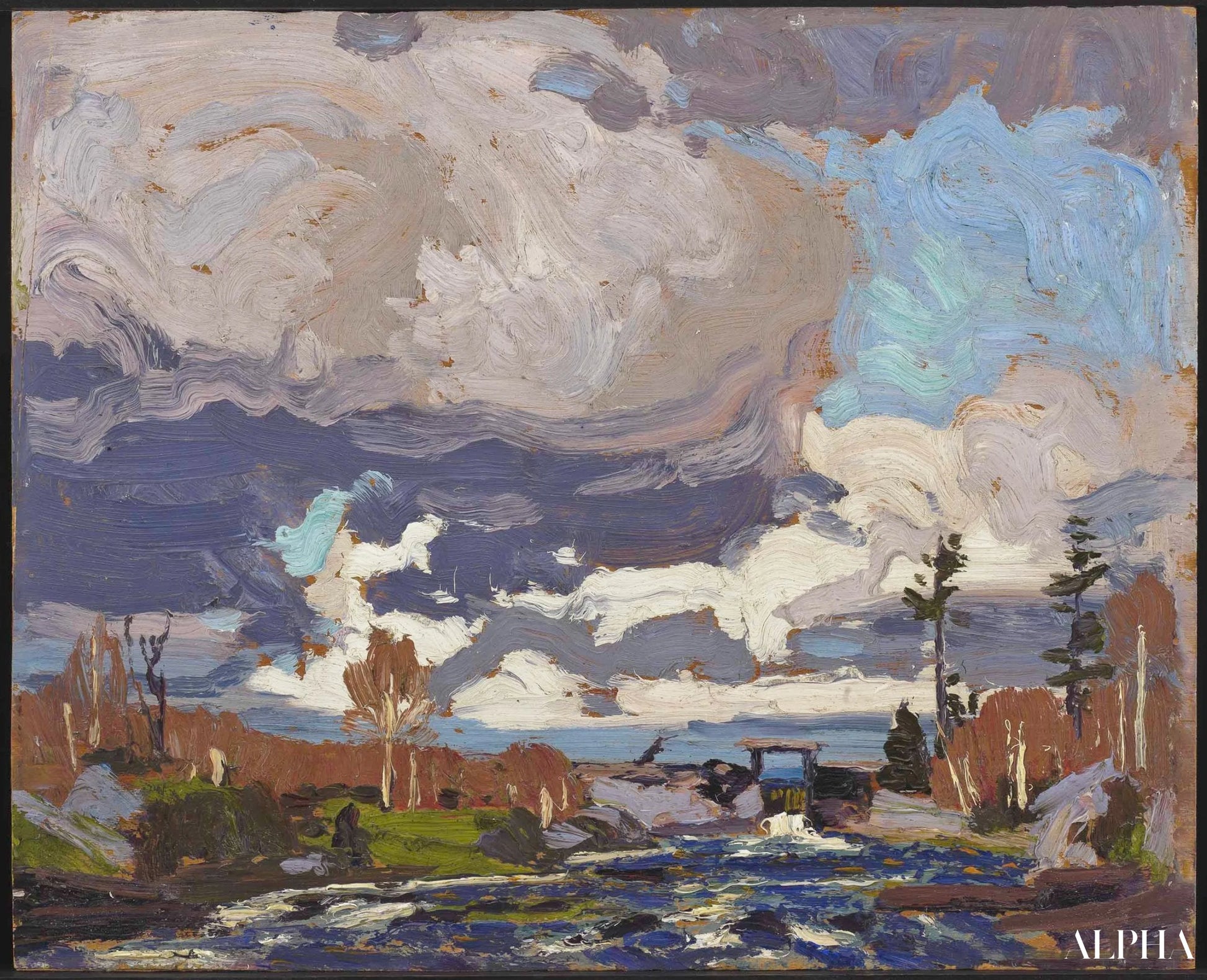 Barrage van het Tea-meer - Tom Thomson - Reproducties van schilderijen en hoogwaardige schilderijen