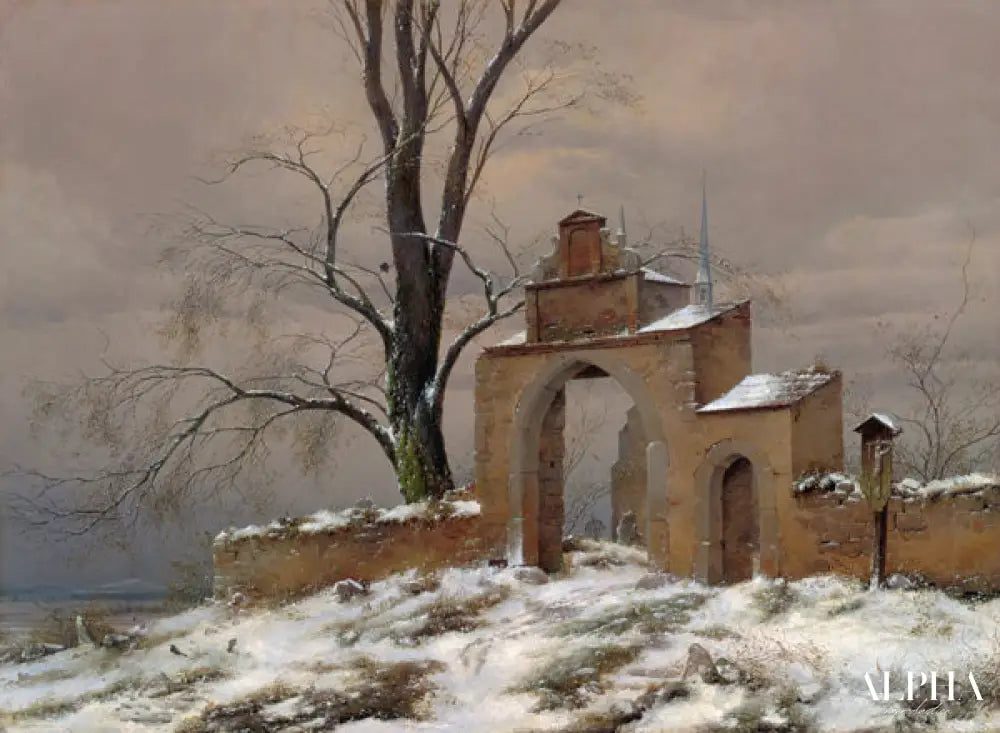 Barrière de cimetière seule en hiver - Caspar David Friedrich - Reproductions de tableaux et peintures haut de gamme