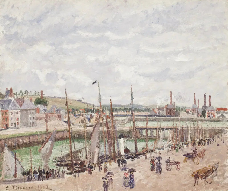 Bassins Duquesne en Berrigny in Dieppe, grijze tijd - Camille Pissarro