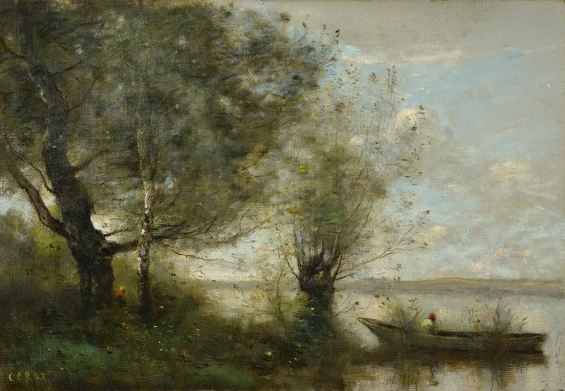Boot bij een rivier - Jean-Baptiste Camille Corot