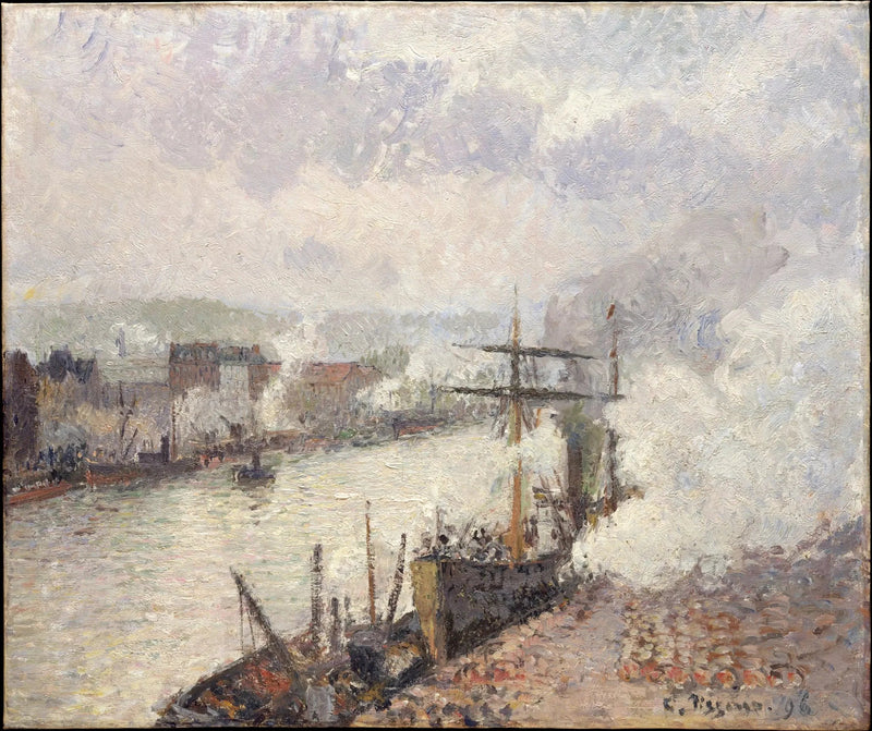 Stoomschepen in de haven van Rouen - Camille Pissarro