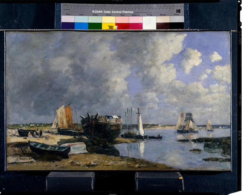 Reproduction du tableau « Bateaux au mouillage et à la tête de pont - Eugène Boudin » par Alpha Reproduction en peinture à l’huile