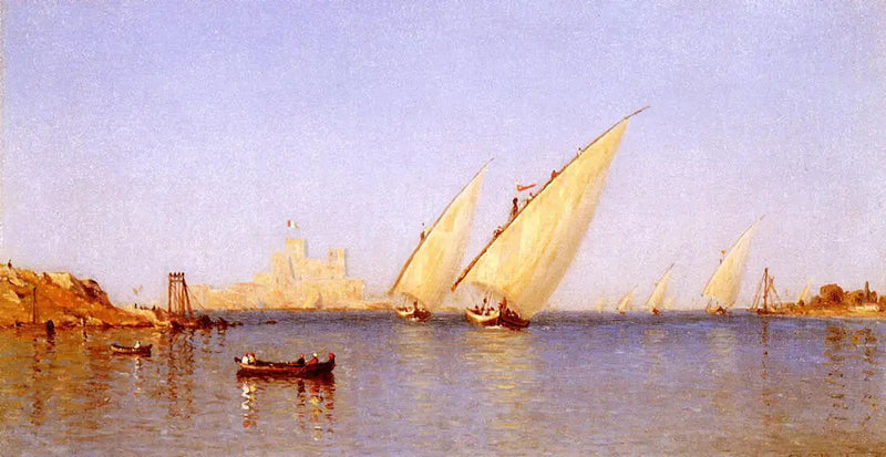 Visboten die de haven van Brindisi binnenvaren - Sanford Robinson Gifford