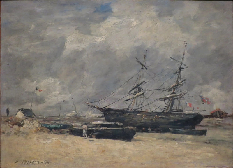 Vissersboten op het strand. Trouville, laag water - Eugène Boudin