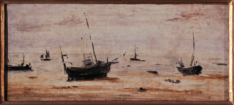 Gestrandde boten bij laag water - Eugène Boudin