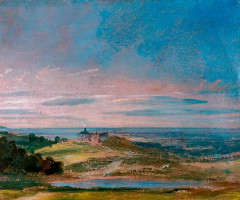 Gebouwen op een hellend terrein nabij Hampstead - John Constable