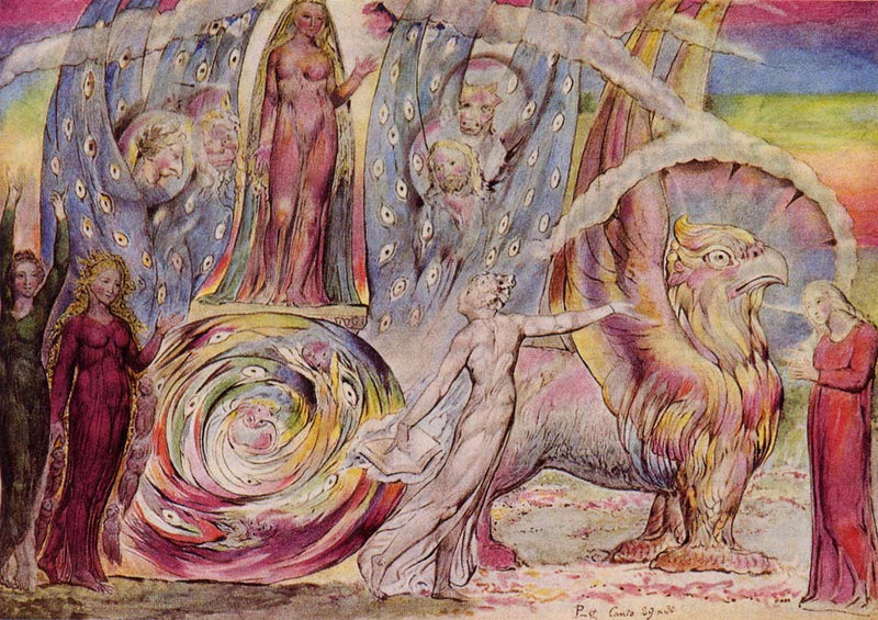 Béatrice spreekt tot Dante vanuit de auto - William Blake