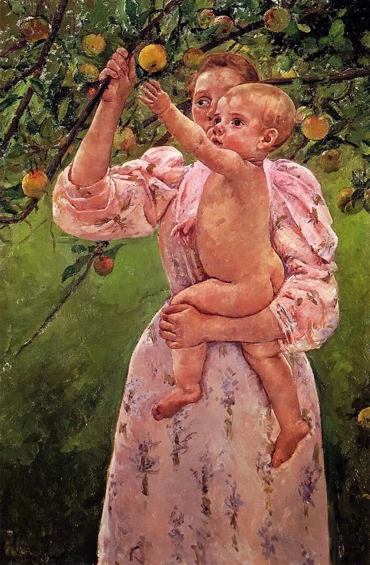 Baby steekt zijn hand uit naar een appel - Mary Cassatt