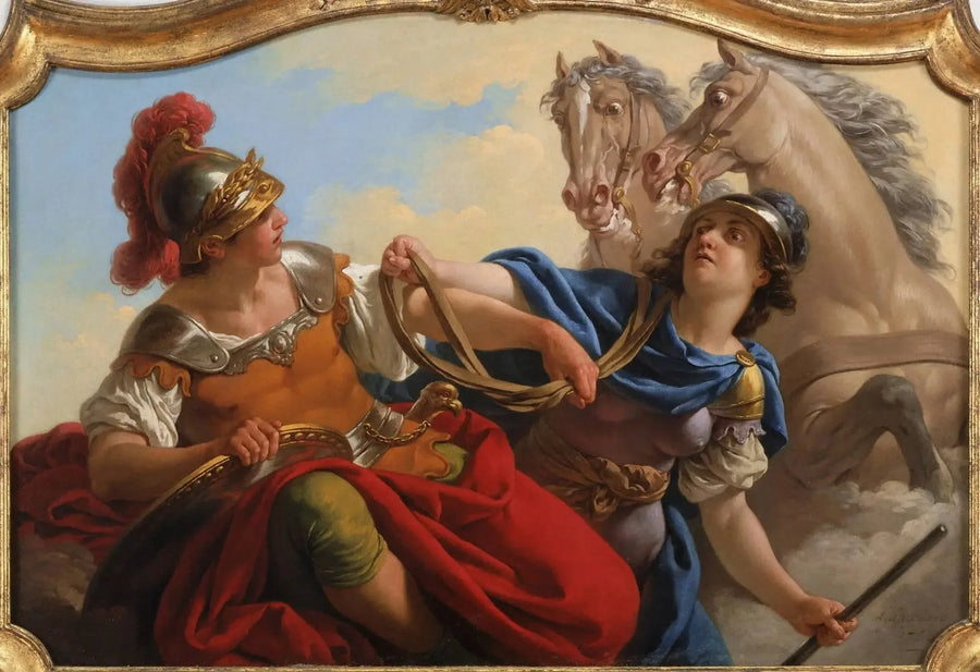 Bellone die de teugels vasst van haar paarden op Mars - Louis Jean François Lagrenée

Source:
Bellone présentant les rênes de ses chevaux à Mars - Louis Jean François Lagrenée