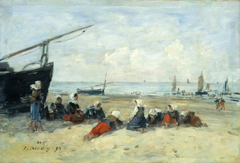Berck, Vissersvrouwen op het strand, laag water - Eugène Boudin