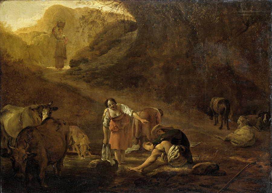Un berger et des lavandières près d'un puits - Pieter van Laer