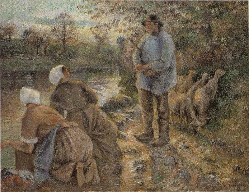 Berger en wasmachines in Montfoucault - Camille Pissarro