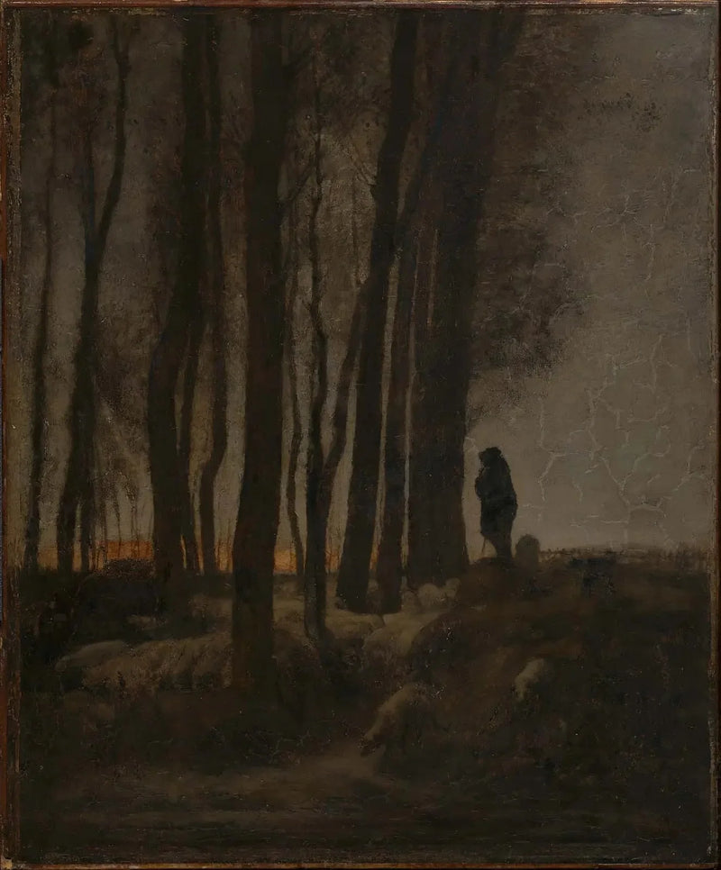 Berger en kudde aan de rand van het bos, 's avonds - Jean-François Millet