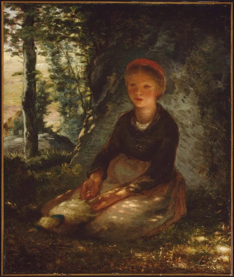 Zittende bergère in de schaduw - Jean-François Millet