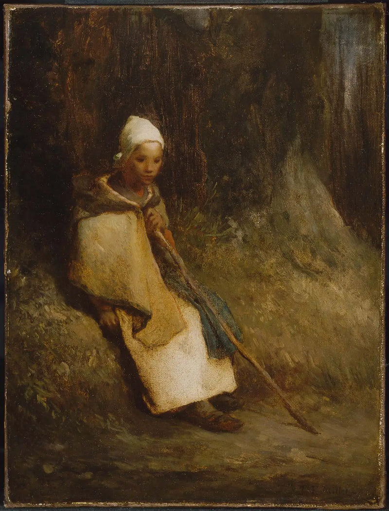 Zittende bergère aan de rand van het bos - Jean-François Millet