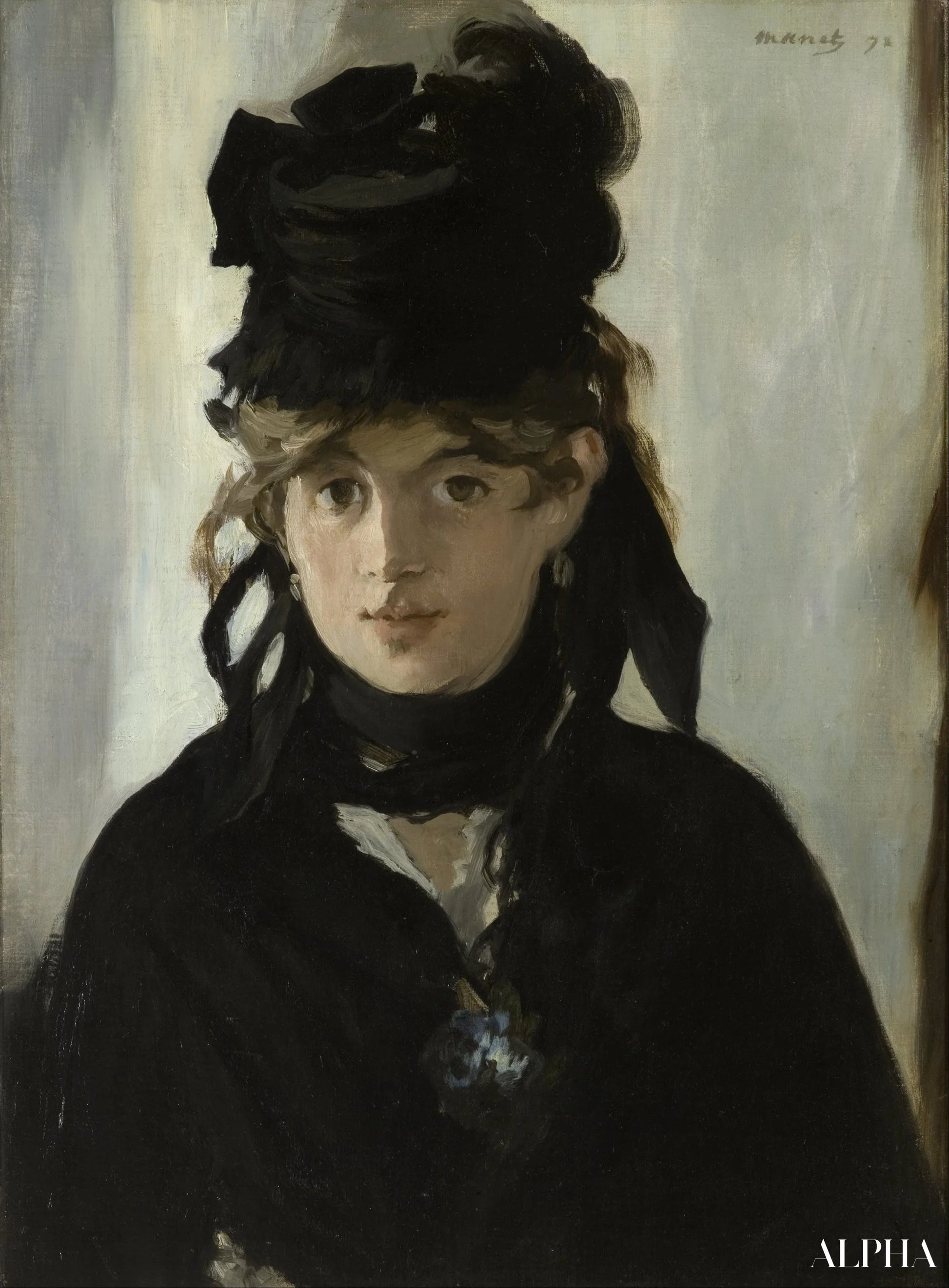 Berthe Morisot met een boeket van paarse viooltjes - Edouard Manet - Reproducties van schilderijen en hoogwaardige schilderijen