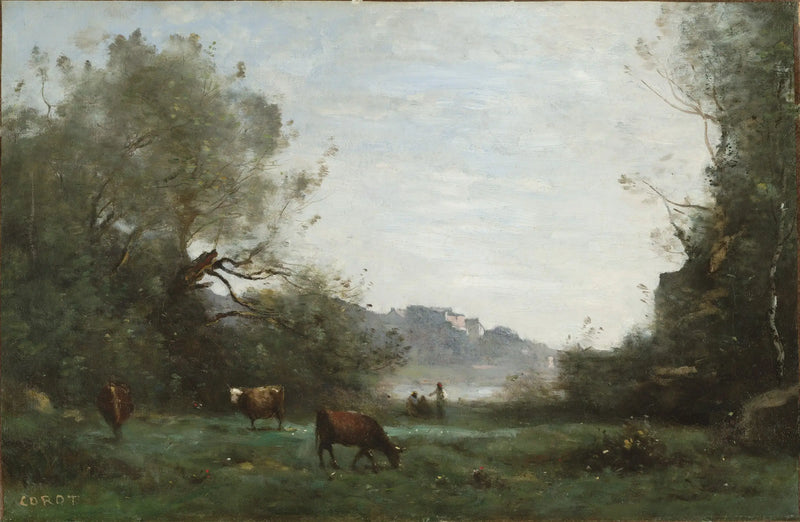 Veeteelt op de weide in een beboste vallei - Jean-Baptiste Camille Corot