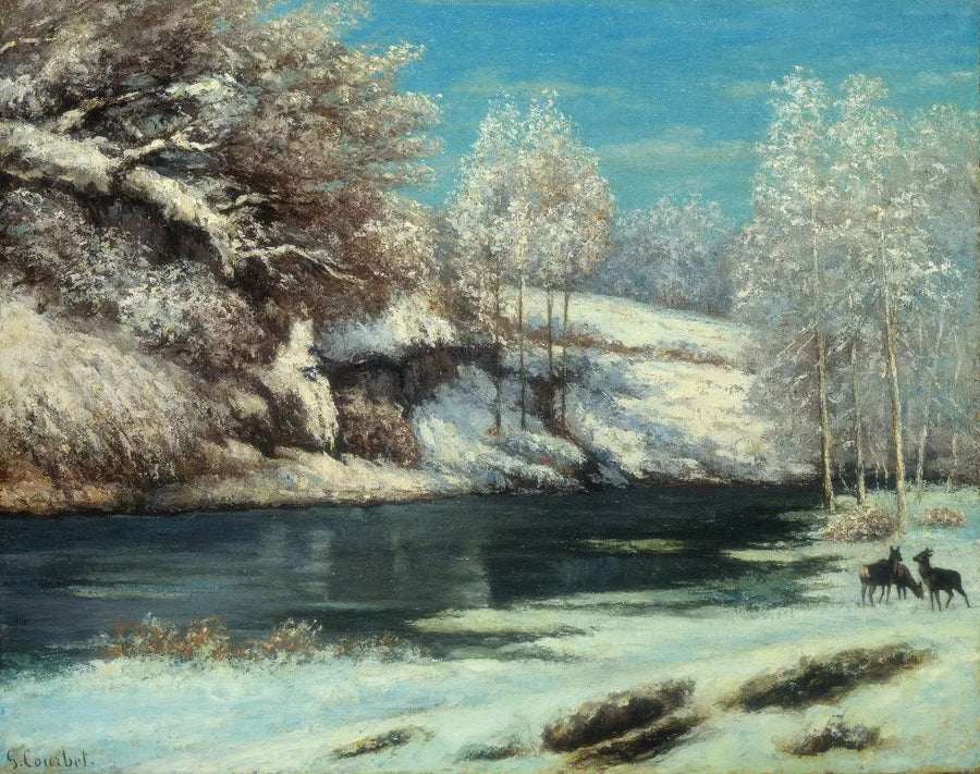 Herten en reeën bij een rivier - Gustave Courbet