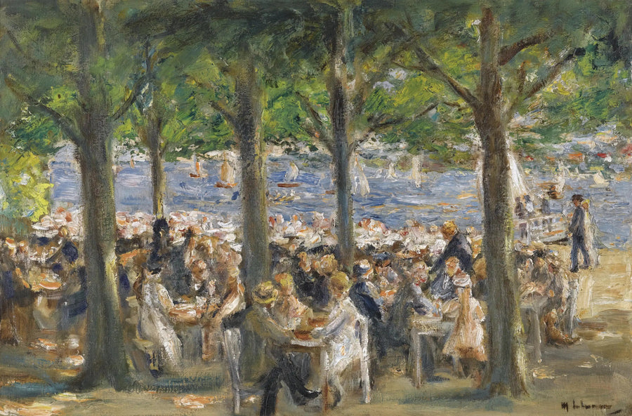Biergarten nabij de Havel onder de bomen - Max Liebermann