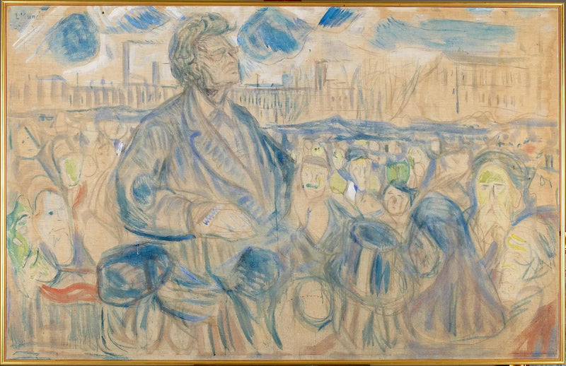 Bjørnstjerne Bjørnson die het volk toespreekt - Edvard Munch