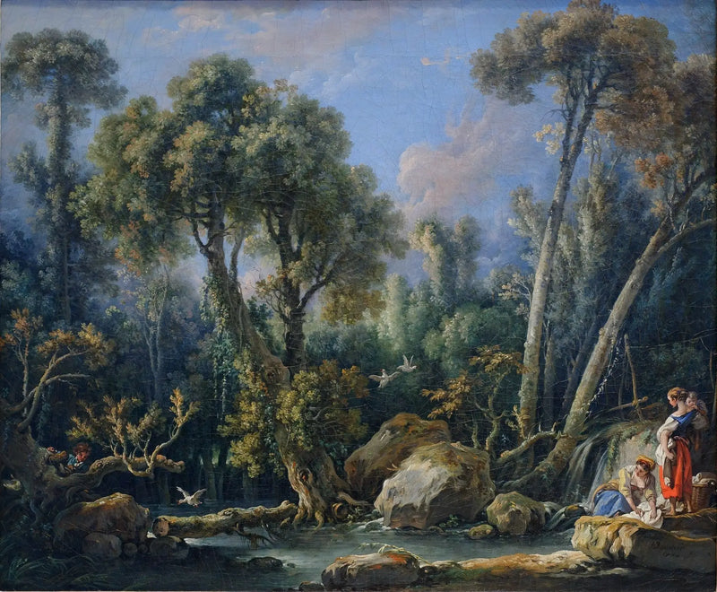 Wasvrouwen in een landschap - François Boucher