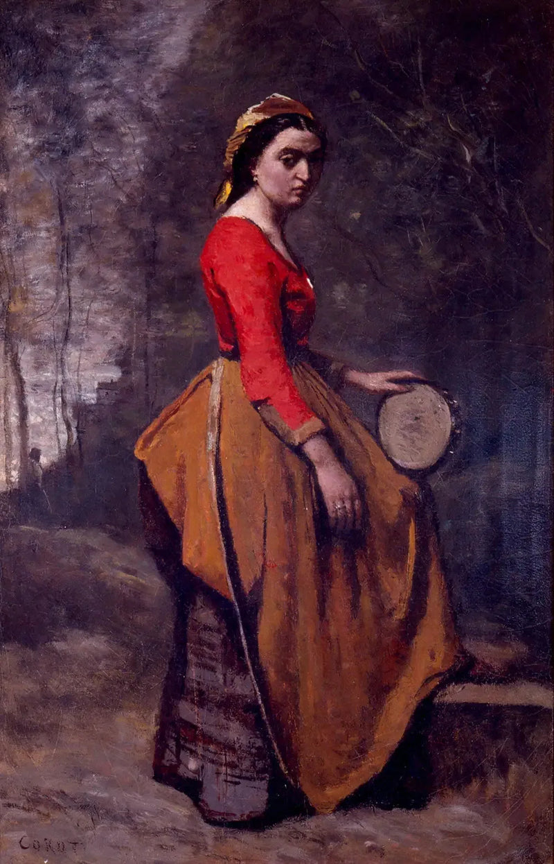 Boheemse vrouw met tambourijn - Jean-Baptiste Camille Corot