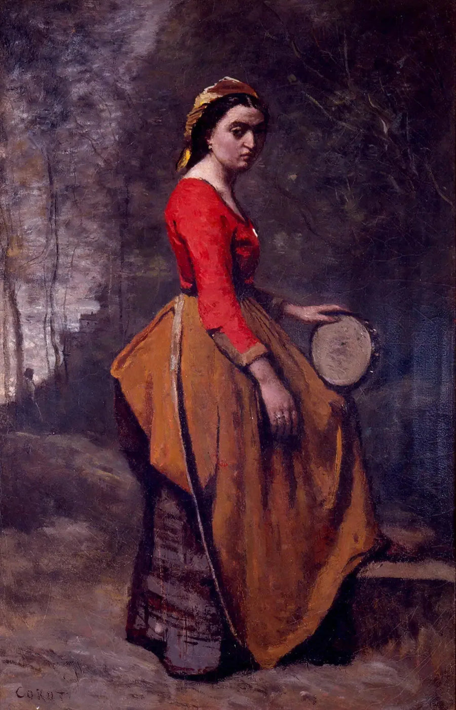 Boheemse vrouw met tambourijn - Jean-Baptiste Camille Corot