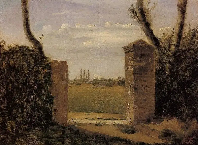 Bois-Guillaume, nabij Rouen, poort geflankeerd door twee pilaren - Jean-Baptiste Camille Corot