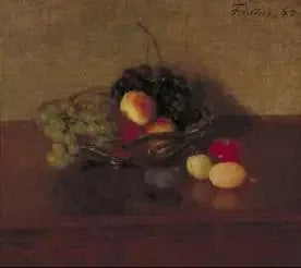 Olieverf op doek met witte en blauwe druiven, perziken en pruimen - Henri Fantin-Latour

Source:
Bol en verre avec raisins blancs et bleus, pêches et prunes - Henri Fantin-Latour