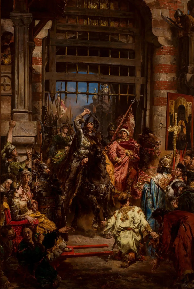 Boleslas de Dapper met Sviatopolk bij de Gouden Poort van Kiev - Jan Matejko

Source:
Boleslas le Brave avec Sviatopolk à la Porte Dorée de Kiev - Jan Matejko