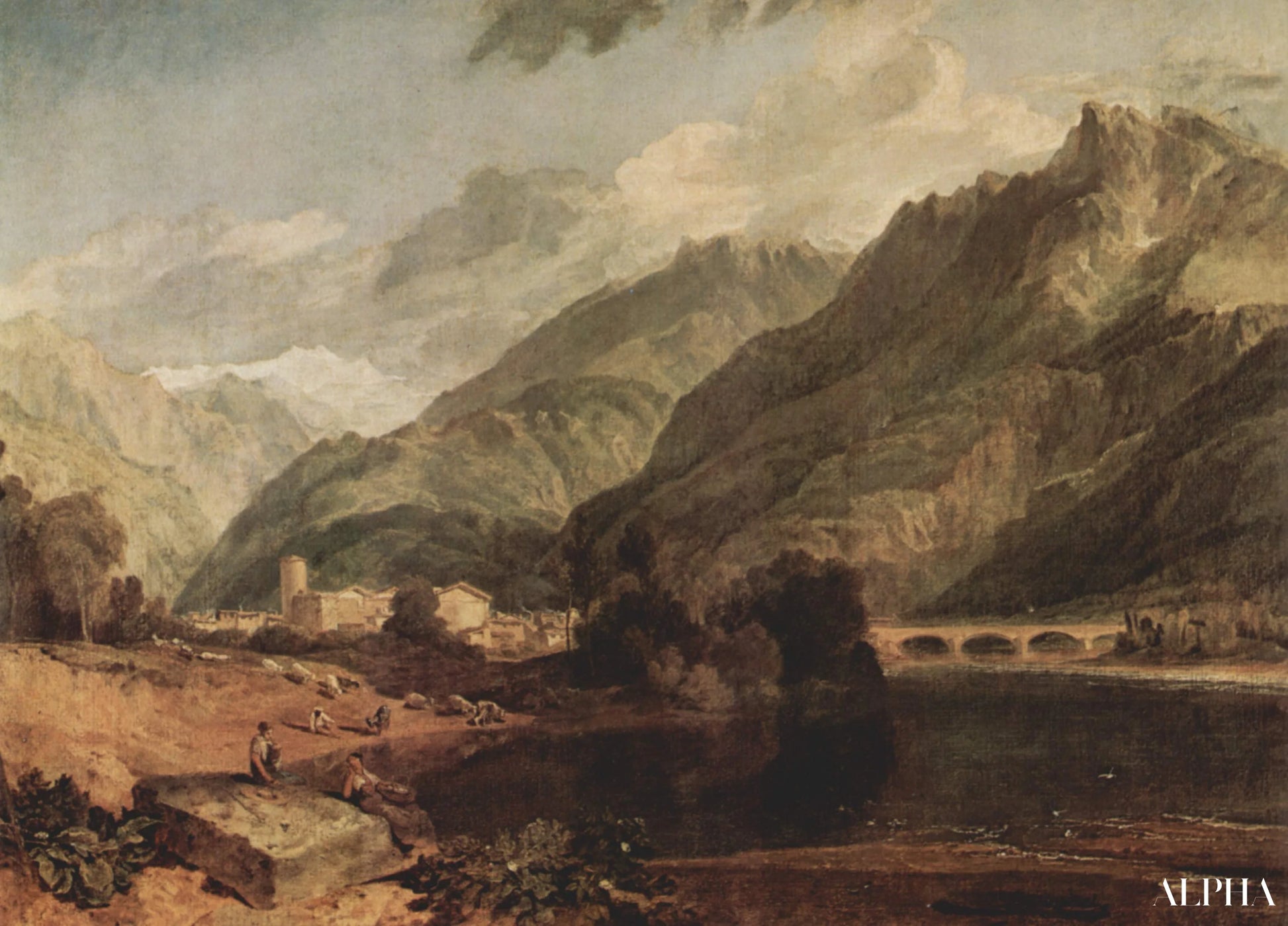 Bonneville (Savoie) met de Mont Blanc - William Turner - Reproducties van schilderijen en hoogwaardige schilderijen