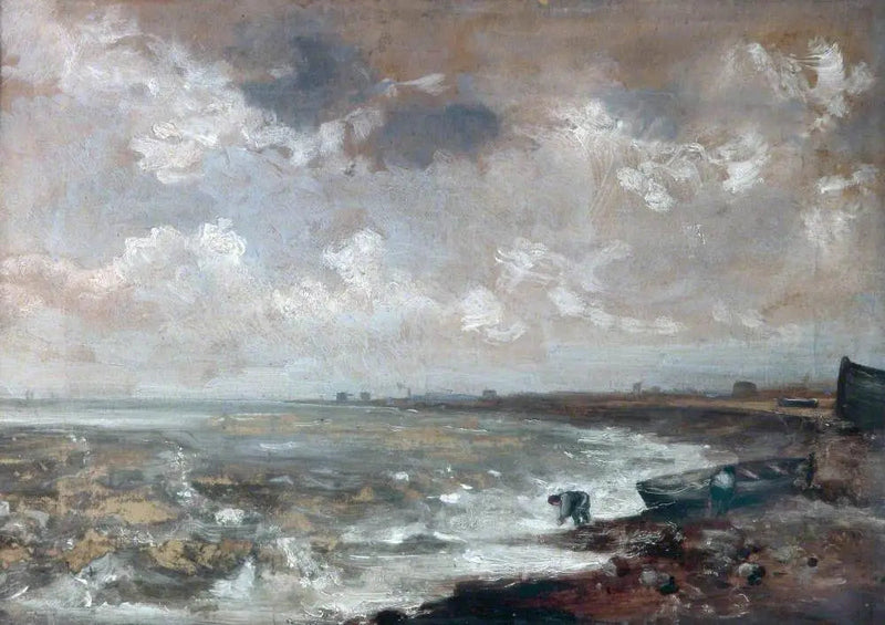 Zeezicht met vissers nabij een boot - John Constable
