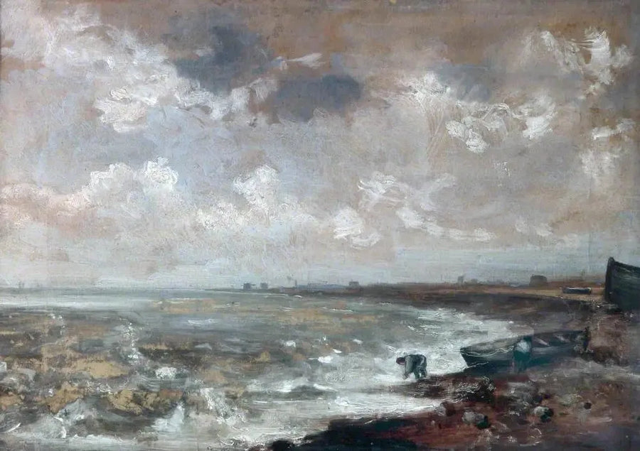 Zeezicht met vissers nabij een boot - John Constable