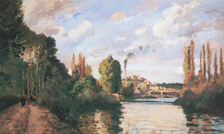 Oever van de rivier bij Pontoise - Camille Pissarro
