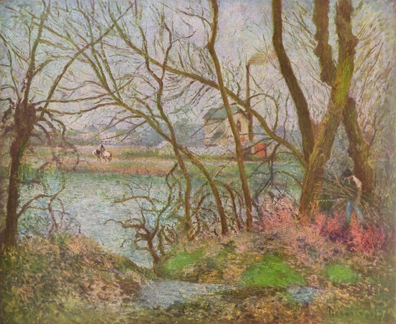 Oever van de Oise, nabij Pontoise, grijze tijd - Camille Pissarro