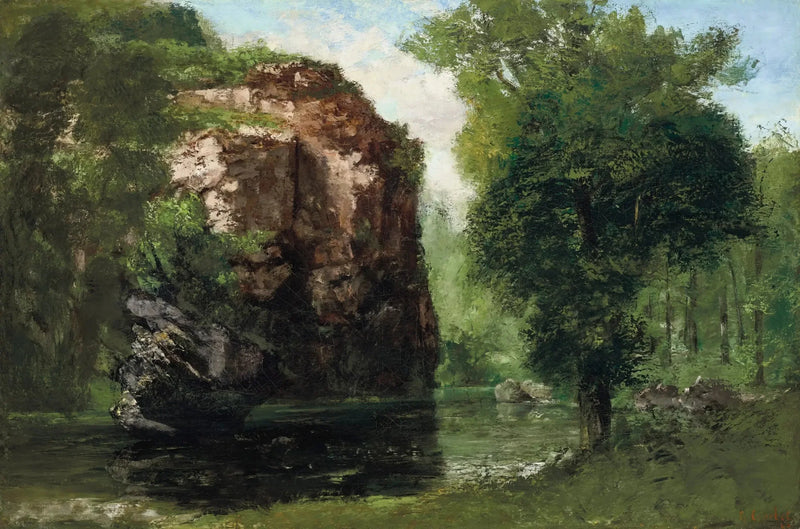 Randen van de Loue met rotsen aan de linkerkant - Gustave Courbet