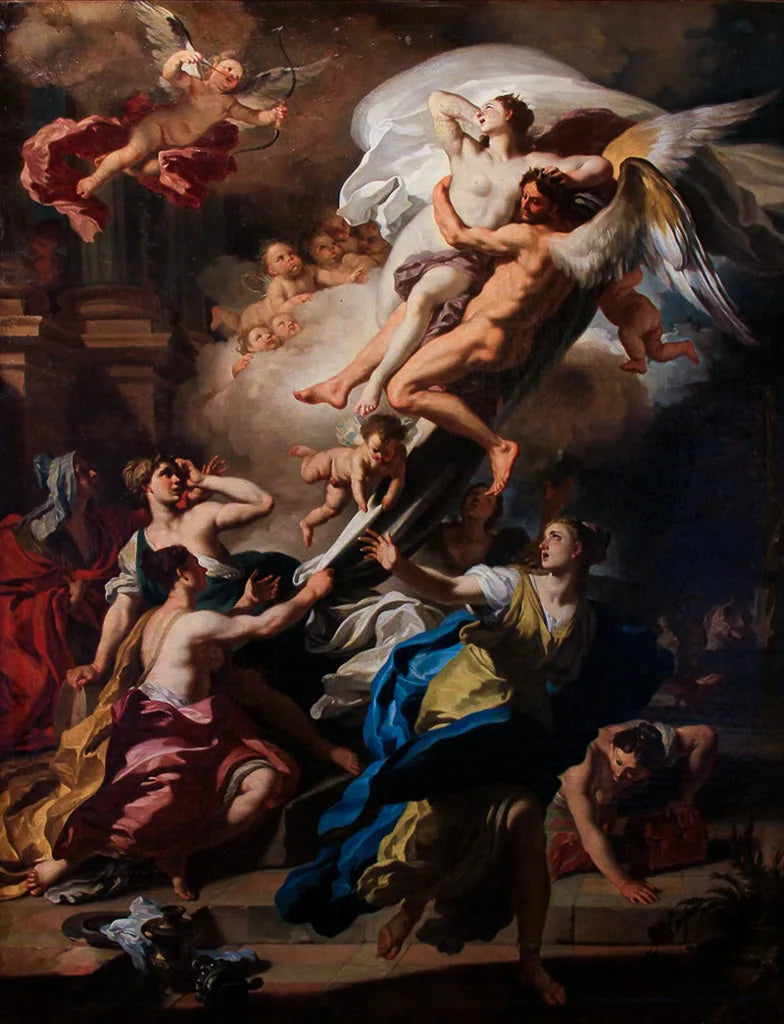 Borée die Oreithyia, dochter van Erechtée, wegvoert - Francesco Solimena