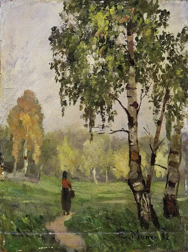 Berken met vrouwen die lopen - Edvard Munch