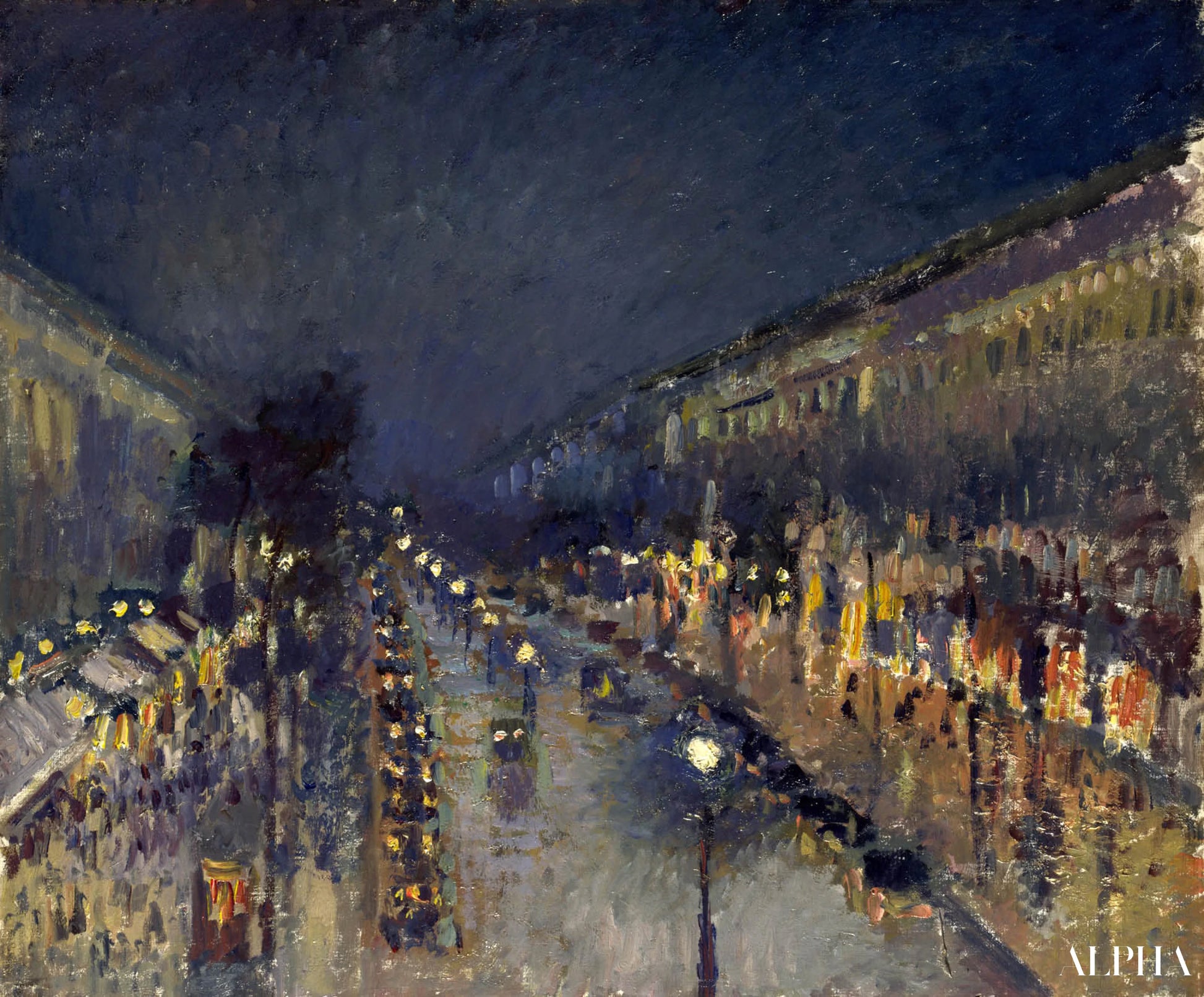 Boulevard Montmartre, de nacht - Camille Pissarro - Reproducties van schilderijen en hoogwaardige schilderijen