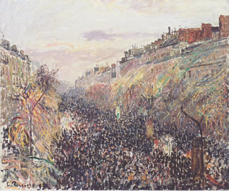 Boulevard Montmartre, Mardi Gras, bij zonsondergang - Camille Pissarro