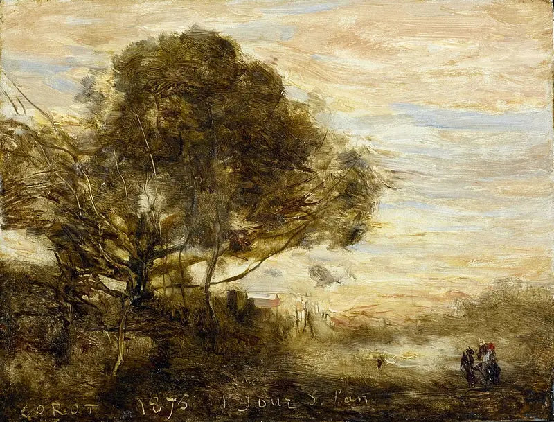 Bos bloemen aan de waterkant - Jean-Baptiste Camille Corot