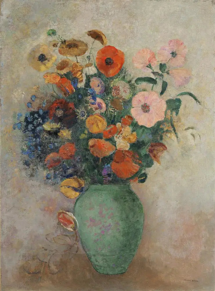 Bloemenboeket in een groene vaas - Odilon Redon