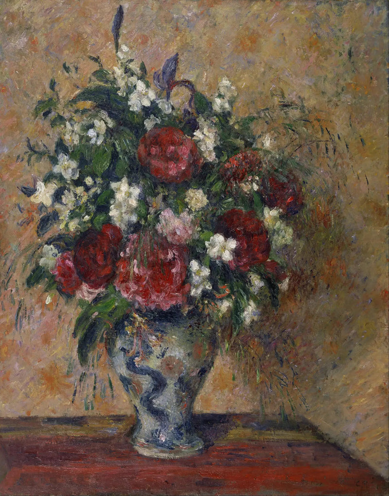 Boeket van bloemen: pioenrozen en sering - Camille Pissarro