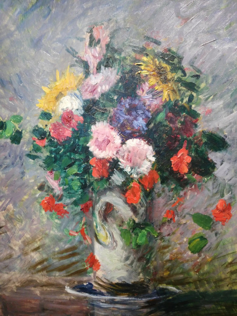 Boeket van madeliefjes, kapucijnen en zonnebloemen in een vaas - Gustave Caillebotte