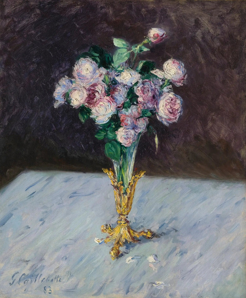 Boeket van rozen in een kristallen vaas - Gustave Caillebotte