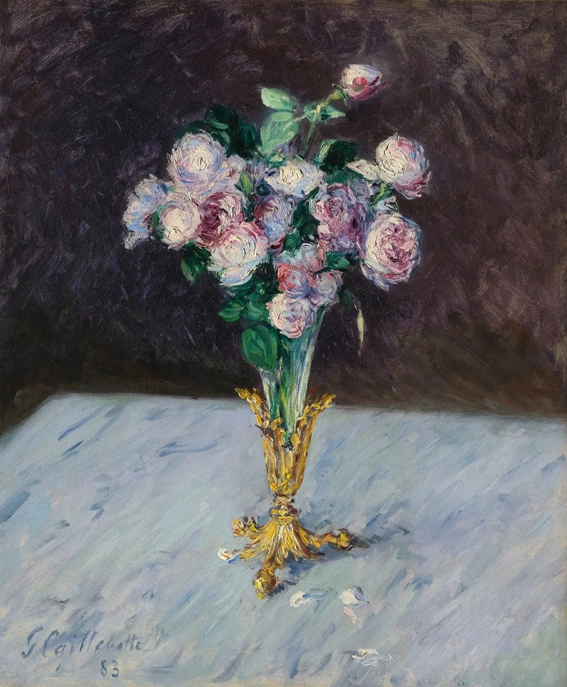 Boeket van rozen in een kristallen vaas - Gustave Caillebotte