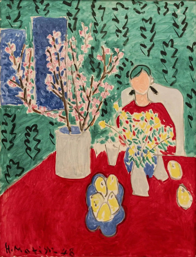 Tak van pruimenboom, groene achtergrond - Henri Matisse