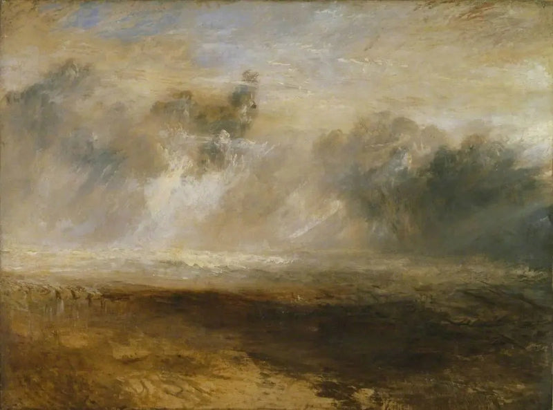 Brekers op een vlak strand - J. M. W. Turner